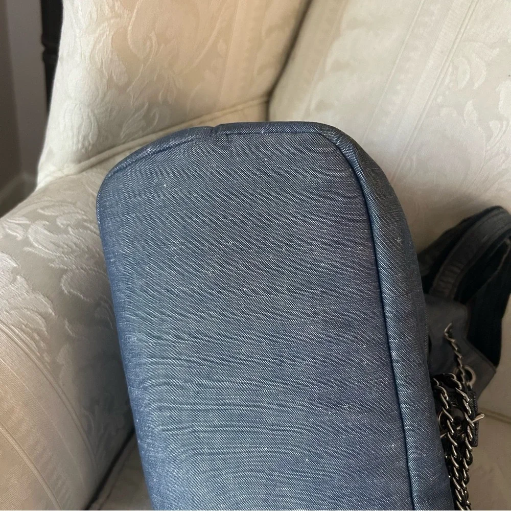 RARE！Chanel 2014 denim 2 tone medallion charm back pack bag/tote bag